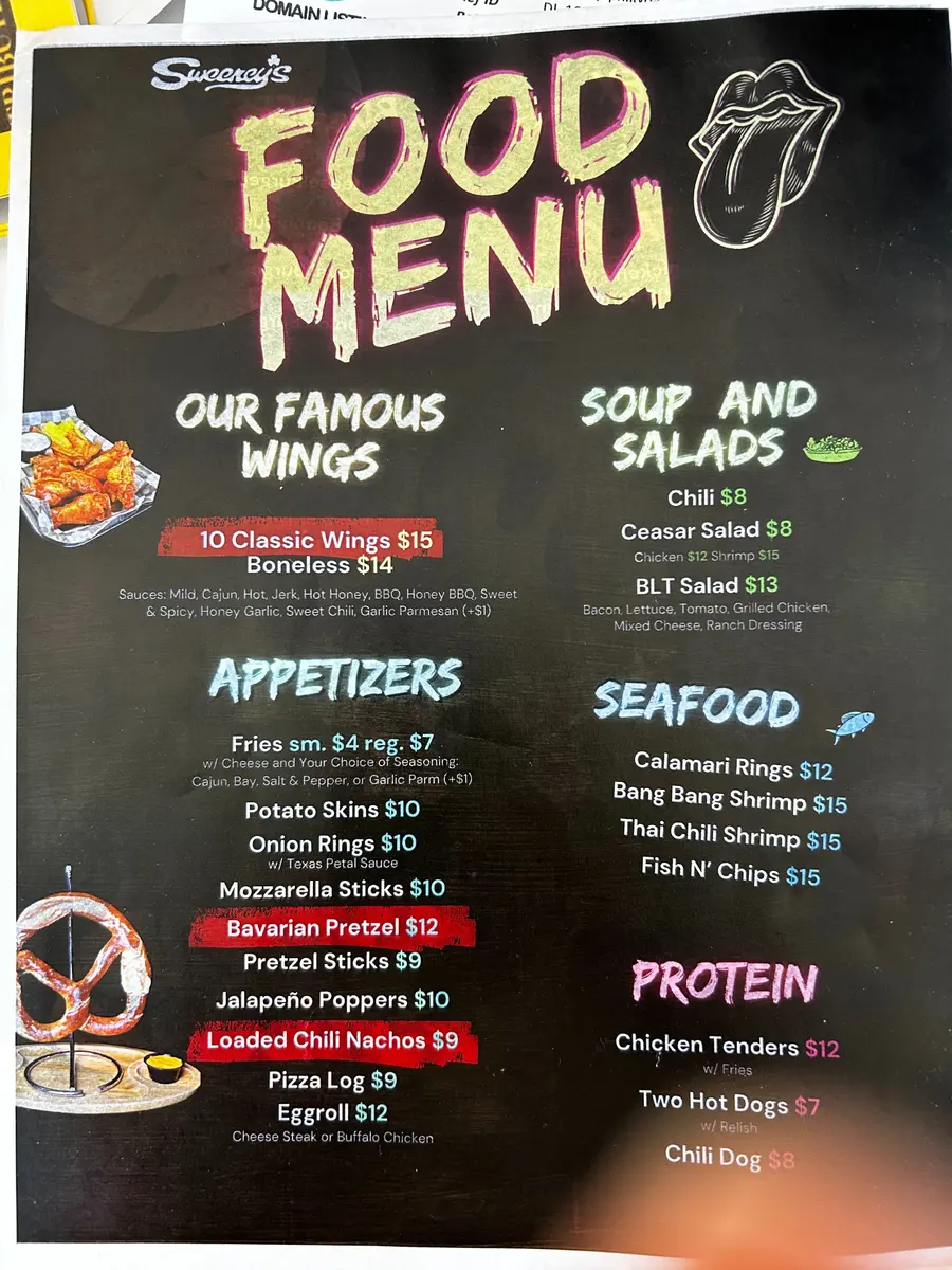 Sweeney's photographed menu page 2